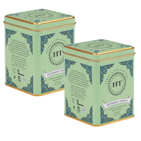 Harney & Sons HT Tea Tin Pack of 2 - Peppermint Herbal Tea Bundle - 20 Sachets Per Tin