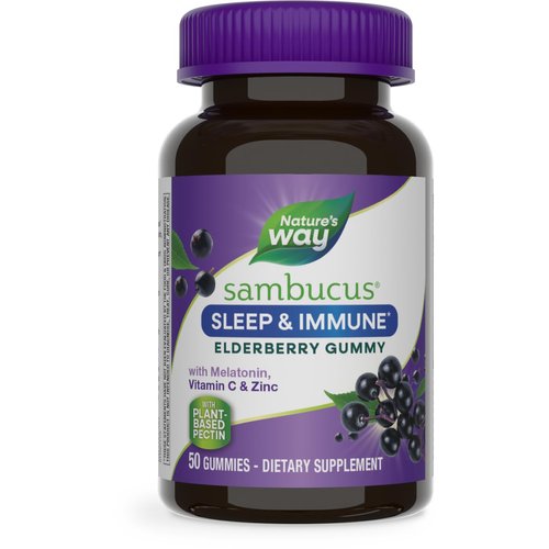 Nature’s Way Sambucus Sleep + Immune* Elderberry Gummies, Sleep and Immune Support*, With Melatonin, Vitamin C, L-Theanine, Zinc, 50 Gummies (Packaging May Vary)
