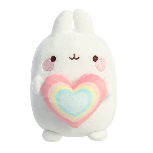 Aurora® Playful Molang Rainbow Heart Molang Stuffed Animal - Adorable Characters - Playful Fun - White 6 Inches