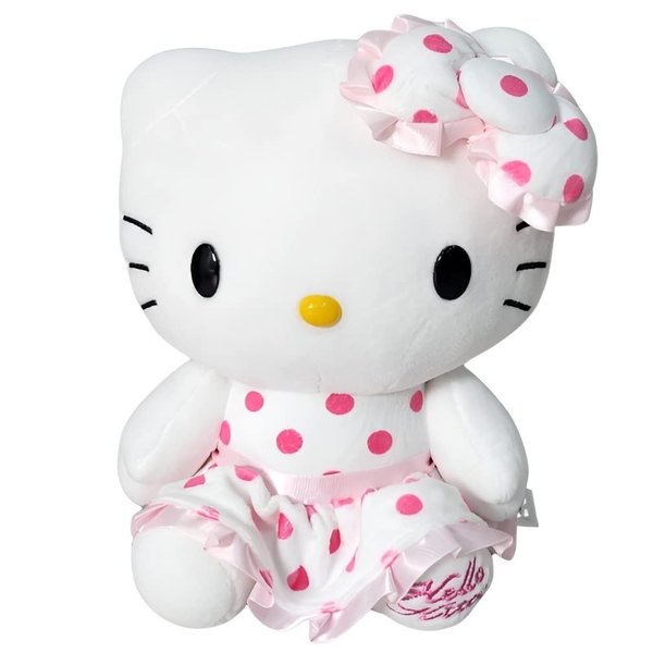 Sanrio Hello Kitty Sitting Plush Stuffed Toy 9.8"(25cm) Pink Polka Dots on White Dress