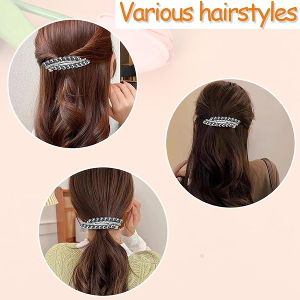 Gray Pearl Hair Clips Barrettes for Womens Hair Crystal Rhinestone Pearl Hair Barrettes Hairpins Clips for Hair Jewelry Pearl French Hair Accessories Ponytail Holder