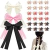 AUDTOPE Mini Flower Hair Clips with 3PCS Bow Hair Clips,Rhinestone Fairy Flower Tiny Claw Clips Bow Hair Ribbon Clips Rapunzel Hair Accessories for Women Girls Pink Beige Black