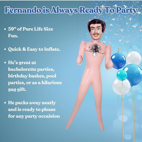 merrimix 59" Fernando Inflatable Blow Up Doll Gag Gifts for Men, Bachelor Party Favors and Decorations + Bachelorette Party Accessories | Blow Up Dolls, Funny Bachelorette Party Gifts for Adults