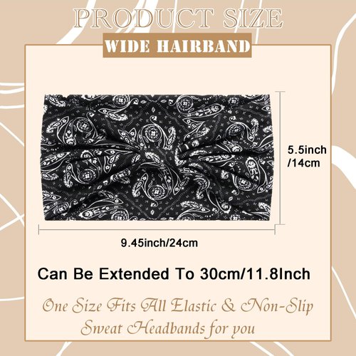 STGDAK Boho Wide Headbands for Women Cashew Pattern Design Hair Bandana Non Slip Head Turbans Stretchy Fabric Elastic Headbands Yoga Sports Running Hairband Hair Accessories for Women Girls 4PCS