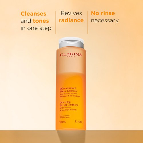 Clarins One-Step Facial Cleanser With Orange Extract | 2-In-1 Cleanser and Exfoliator | Restores Radiance | No Rinsing Necessary | All Skin Types | 6.8 Ounces