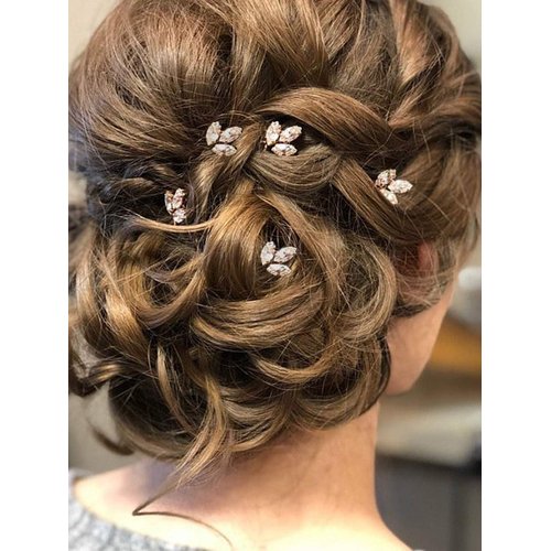 Wedding Hair Pins for Bride, 5PCS Wedding Decorative Hair Pins Rose Gold with Rhinestone Hair Accessories for Wedding (Rose Gold Clear）