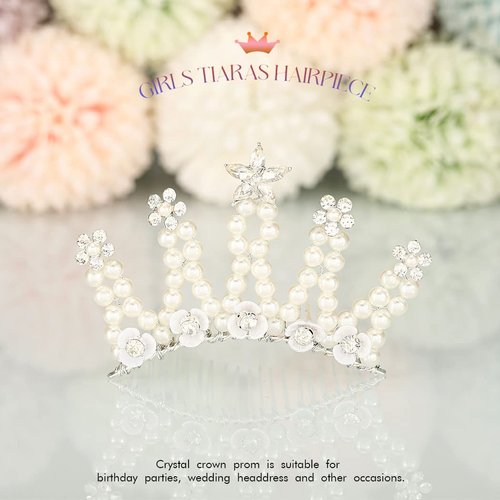 Yean Pearl Hair Comb Crystal Flower Tiara Comb Rhinestone Princess Hair Accessories Hair Piece for Women and Girls