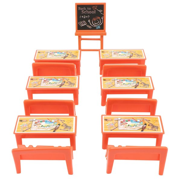 TOYANDONA Miniature Locker 13pcs Classroom for Dolls Miniature Desk and Chair Blackboard Model Doll House Miniature Accessory Classroom Desk