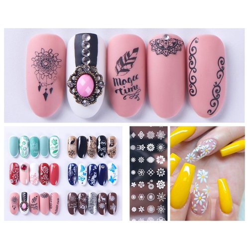 12Pcs Nail Art Stamping Plates - Stamp for Nails Plate Set Stamp Tool for Nails Flower Beauty Butterfly Stamps for Slow Drying Nail Polish - Nail Stamping Plate