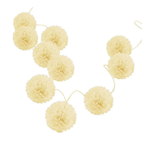Pack of 10 Tissue Paper Flower Ball Pom pom Party Decoration Indoor Outdoor 6" 8" 10" 12" 14" (Ivory / Cream, 6")