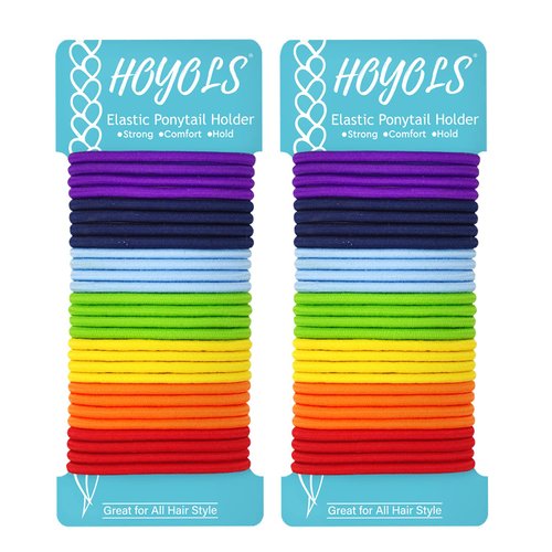HOYOLS No Metal Hair Elastics Bands, Chakra Color Ponytail Holder No Snag Hair Ties for Girls Women Thick Hair 4mm, Hair Accessories - 7 Colors 56 Count