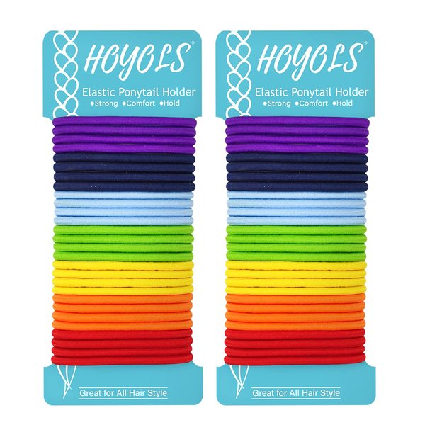 HOYOLS No Metal Hair Elastics Bands, Chakra Color Ponytail Holder No Snag Hair Ties for Girls Women Thick Hair 4mm, Hair Accessories - 7 Colors 56 Count
