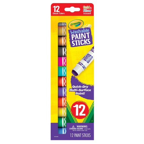 Crayola Quick Dry Paint Sticks, Assorted Colors, Washable Paint Set for Kids, 12 Count