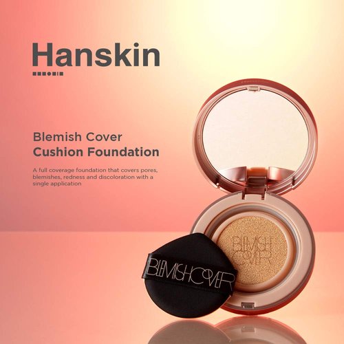 Hanskin Blemish Cover Conceal Cushion, Full Coverage Semi Matte Cushion Foundation Case SPF 50 +, Lightweight Flawless Corrects Redness [No. 21 Cream/Semi Matte / 0.38 oz x 2 Refills]