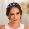 Formery Handmade Blue Flowers Headband Crystal Floral Hairband Wedding Prom Party Copper Wire Flower Bead Headpiece for Women and Girls