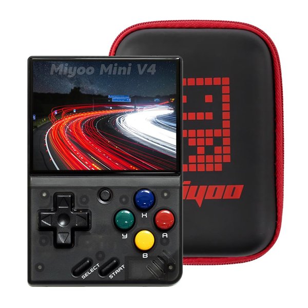 Miyoo Mini V4 Handheld Game Console 2.8 inch 750x560 OnionOS Portable Retro Video Games Consoles Pocket Rechargeable Hand Held Classic System with Case Black Transparent Support RTC