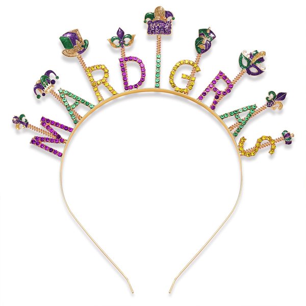 Mardi Gras Headband for Women Fleur De Lis Mask Hairband Rhinestone Fat Tuesday Headband Carnival Parade Party Favors