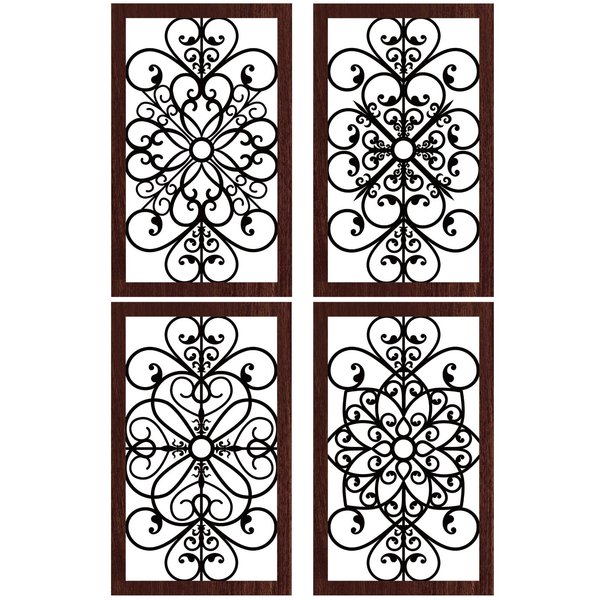 Yulejo 4 Pcs Thicken Rustic Wall Decor Modern Farmhouse Wall Art Decor Wooden Hollow Carved Design Rustic Wall Art for Living Room Hallway Decor Office Kitchen Wall (Dark Brown,11.8 x 7.3 Inch)