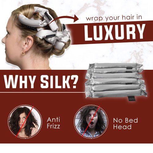 Klara Faire Heatless Hair Curler - 6Pc short Heatless curling rod headband | Heatless curls for long hair curling ribbon | Silk hair curlers to sleep in | flexi curling rods for hair (BLACK SILVER)