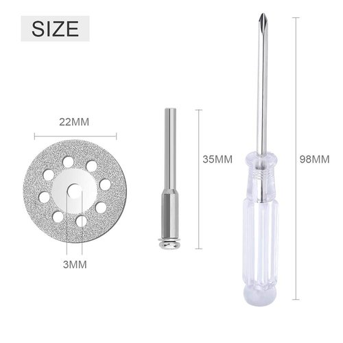 545 Diamond Cutting Wheel (22mm) 20pcs with 402 Mandrel (3mm) 4pcs and Screwdriver for Rotary Tools