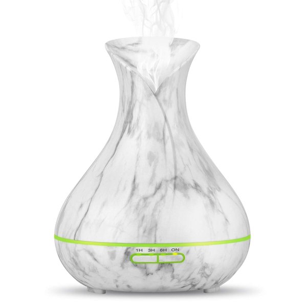 OliveTech Essential Oil Diffuser, 400ml Ultrasonic Aroma Humidifier, Free Cleaning Kit, Auto Shut Off and BPA-Free - White Marble