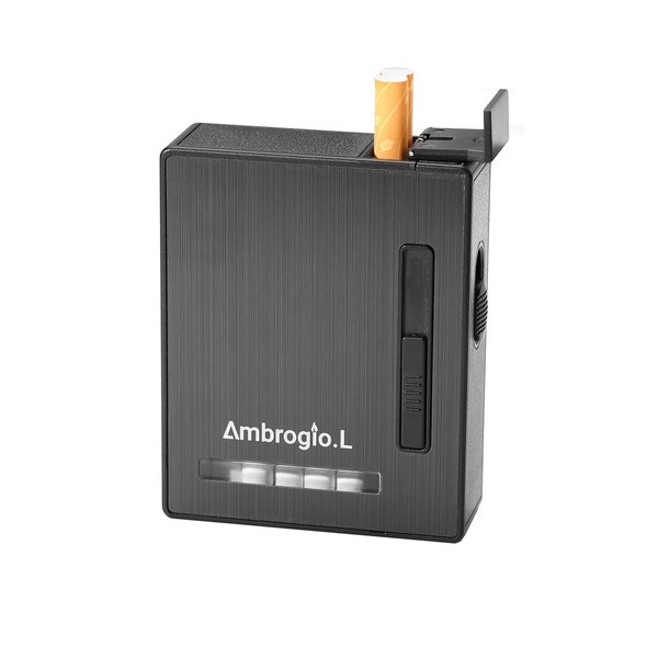 Ambrogio.L Full Pack 20 Regular Cigarettes Case/Box with Arc Lighter USB Rechargeable, Flameless, Windproof,Moisture-Proof