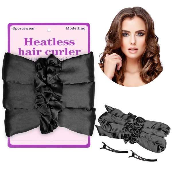 Heatless Curling Headband,New Soft curlers Sleep Overnight Creates heatless curls and waves No Heat Curlers for Women Girls Curling Ribbon Heatless Hair Rollers Black
