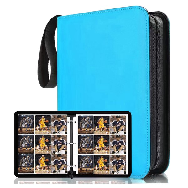 9 Pocket Trading Card Binder, 900 Pockets Basketball Card Binder for MTG, Top loading Pockets Card Collector Album, PU Leather Card Collector Folder for Game Cards, Sports Cards (Blue)