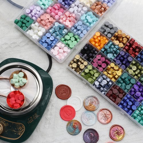 Andotopee 1200 Pcs Assorted Color Sealing Wax Beads Bulk - 48 Colors Wax Seal Pellets Kit for Stamp Seals, Wedding Invitations, Envelope Sealing, DIY Crafts - Multicolor Pellets for Gift Ideas