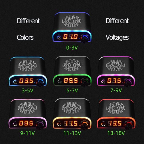 ATOMUS Tattoo Power Supply Digital Tattoo Machine Power Supply with Tattoo Pedal Colorful Light Power Cable for Tattoo Machine Pen Liner and Shader Tattoo Machine Power Supply (Black)