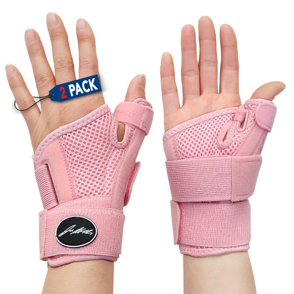 Doctor Developed Thumb Brace for Arthritis/Thumb Splint/Thumb Support for Men & Women - Trigger Thumb Spica Splint - Thumb Splint for Right Hand/Left- FDA Medical Device & Handbook (Pink, Pair)