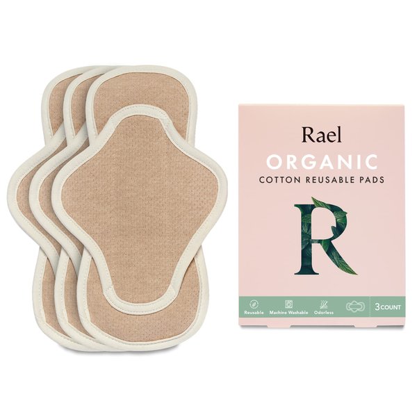 Rael Reusable Pads Menstrual, Organic Cotton Cover Pads - Postpartum Essential, Regular Absorbency, Thin Cloth Pads, Leak Free, Washing Machine Safe, Menstrual Pads with Wings (3 Count, Petite)