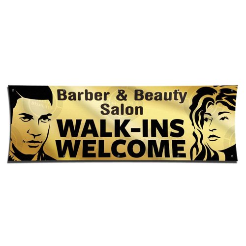Barber & Beauty Salon Walk-Ins Welcome Banner (3ft X 9ft) Sign Colorful Vinyl Display Wall Poster Anuncio Peluqueria Belleza
