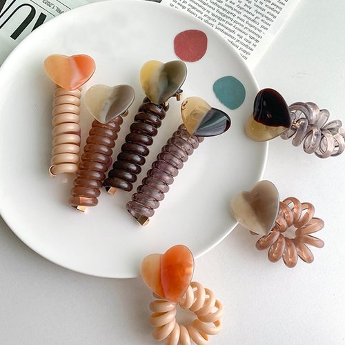 4Pcs Heart Elastic Telephone Wire Colorful Hair Bands Ponytail Braids Fixed Hair Rope Bundle Scrunchies Telephone Wire Hair Accessories for Women Girls Wedding Birthday Daily Party Supplies