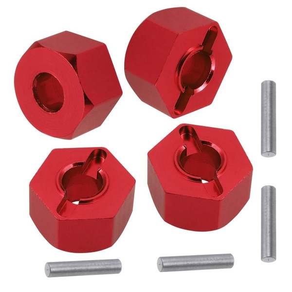 Aluminum RC Front & Rear Wheel Hubs Hex 12mm Upgrade 1654 for 1/10 Traxxas 4X4 Slash Hoss Stampede Rustler 4WD (Red)