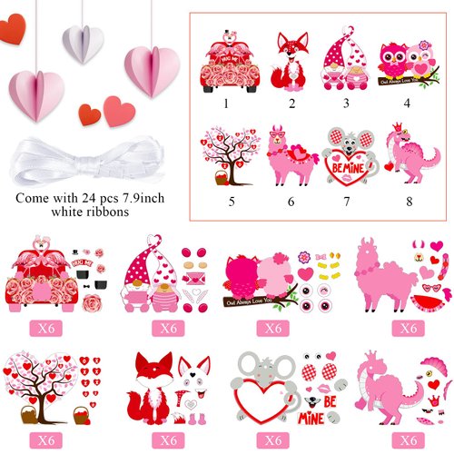 48 Sets Valentines Day Crafts Kit for Kids Valentines Heart Owl Crafts DIY Valentines Tree Ornament Kit Make Your Own Valentines Craft Projects Valentine Party Supplies Home Classroom Game Activities
