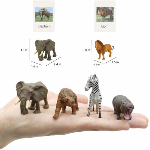 Small Montessori Animal Figures with Flash Cards, Realistic Animal Figurines Toys, Montessori Materials Homeschool Preschool Science Educational Matching Game for Toddler Kids (Zoo)