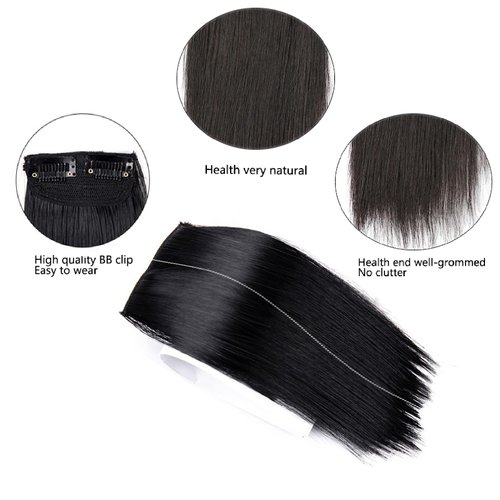 Invisible Hair Extensions Seamless Synthetic Clip in Hair Extension Natural Fluffy Hair Pads Hairpieces Increase Hair Top Side Cover Hairpiece for Women Girls (8INCH/20CM, Black)