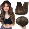 Full Shine Balayage Weft Hair Extensions Human Hair 24 Inch Sew in Hair Extensions Real Human Hair Color 2 Dark Brown Fading to 8 Brown Highlight 2 Remy Hair Extensions Real Human Hair 105G for Women