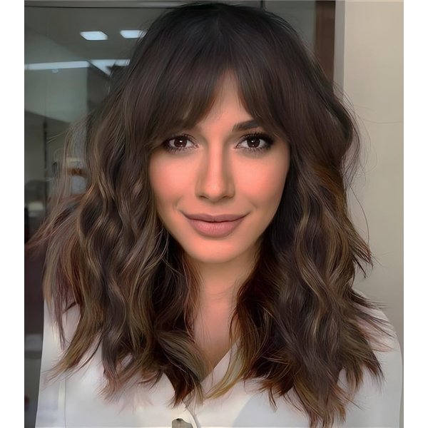 Short Brown Blonde Wigs with Bangs 14Inch Wavy Curly Bob Wig for Women Shoulder Length Natural Looking Hair Replacement Wig for Daily Party Use Cosplay Costume Halloween Wig