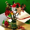 Tanbucht 882pcs Ornaments Christmas Music Bouquet Vase Decoration Building Set,with Red Roses Flowers,Gingerbread,Pine Cones, Santa Claus,Candy,Pine Tree,Hidden Music Box, (Bouquet)