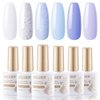 Gellen Gel Nail Polish Set, 6 Colors Natural Baby Blue Nail Polish Set Pastel Purple White Glitter Gel Nail Polish Kit Nail Art DIY Home Gel Manicure Set Light Violet Nail Gifts for Spring Summer