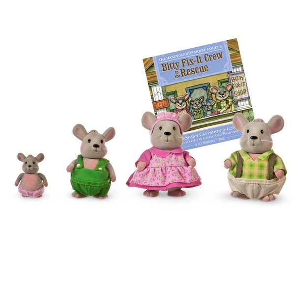 Li'l Woodzeez – Handydandy Mice Family Set – 4 Collectible Doll Figures with Storybook – Pretend Play Toy – Gift for Kids Age 3+