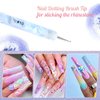 French Manicure Brush -Two Way Nail Art Brush with Dotting Manicure Tool for Manicure Cuticle Clean Up Nail Art Design- Professional Nail Salon Quality Brush, Nail Dotting Pen (10#, Blue)