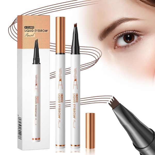 2024 New Eyebrow Tattoo Pencil, 4 Fork Tip 3D Microblading Magic Eyebrow Pencil, 3D Waterproof Microblading Eyebrow Pencil Contouring Pen, Makeup Long-Lasting Eyebrow Pencil Stay (Dark Brown)