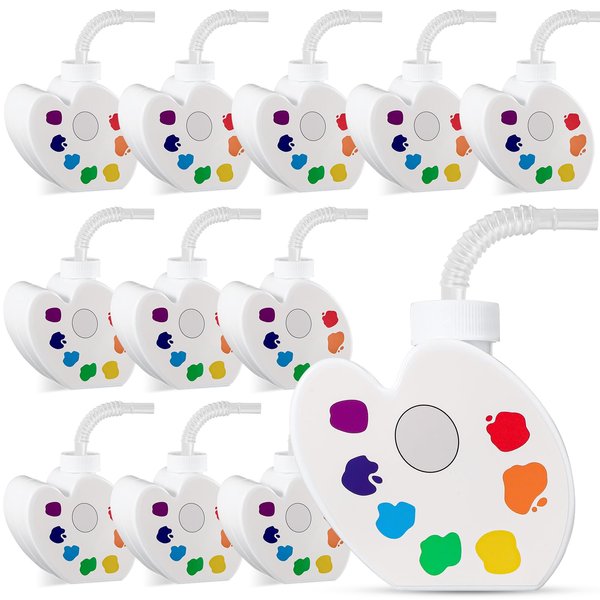 Sratte 12 Pieces Art Themed Party Paint Party Favor Gift Supplies Palette Shape Cups with Straws and Lids,10 oz Plastic Palette Cups for Art Birthday Party Reusable Bulk for Kids Baby Shower