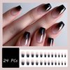 24 Pcs French Tip Press on Nails Short Coffin Black White Gradient Fake Nails with Design Full Cover Glossy Glue on Nails Reusable Artificial Nails for Women Girls Nail Decoration