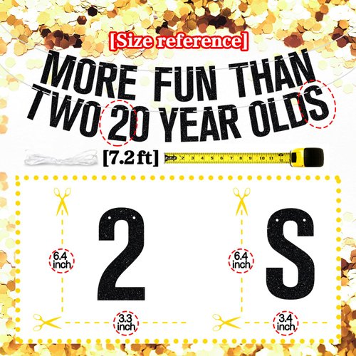 More Fun Than Two 20 Year Olds Banner, Cheers to 40 Years Birthday/Wedding Anniversary Bunting Sign, Happy 40th Birthday Party Decorations Supplies for Men Women