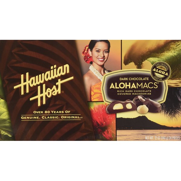 Hawaiian Host Alohamacs Dark Chocolate Macadamia Nuts 12oz Box, 24 Pieces