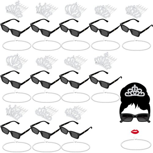 Jutom 36 Pcs 1920s Themed Party Favors Sunglasses Necklaces Princess Tiaras Crowns Teal Blue Party Vintage Retro Style Decorations for Halloween Cosplay Birthday Breakfast Party